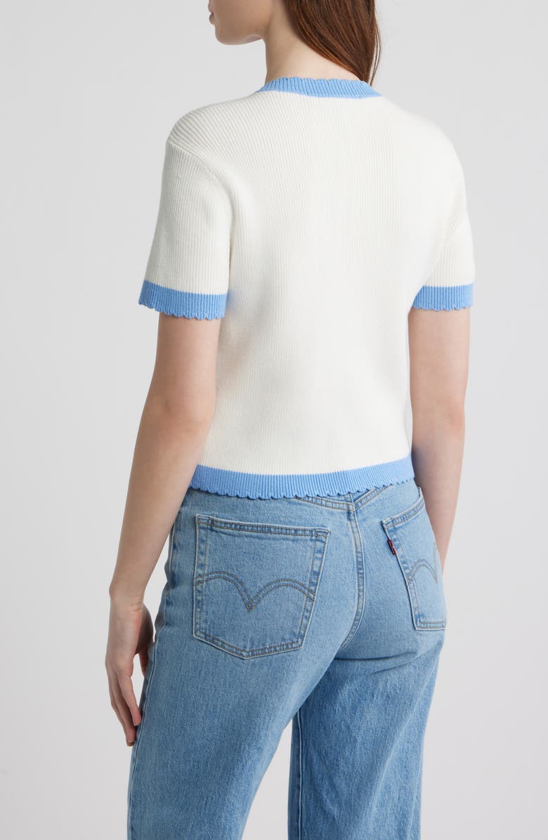 French Connection Bennet Short Sleeve Rib Cardigan, Alternate, color, Summer White-Blue Hy