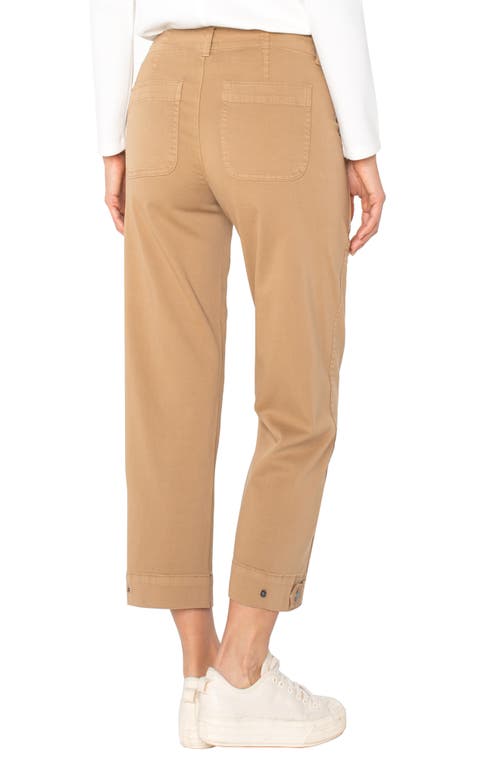 Liverpool Los Angeles Crop Straight Leg Cotton Blend Utility Pants In Brown