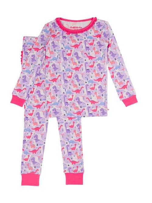 Rufflebutts Softsnooze Toddler Girls Ruffle Long Sleeve Pajama Set In Sweetie-saurus