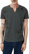 John Varvatos Embroidered Raw Edge Notch Neck Organic Cotton T-Shirt