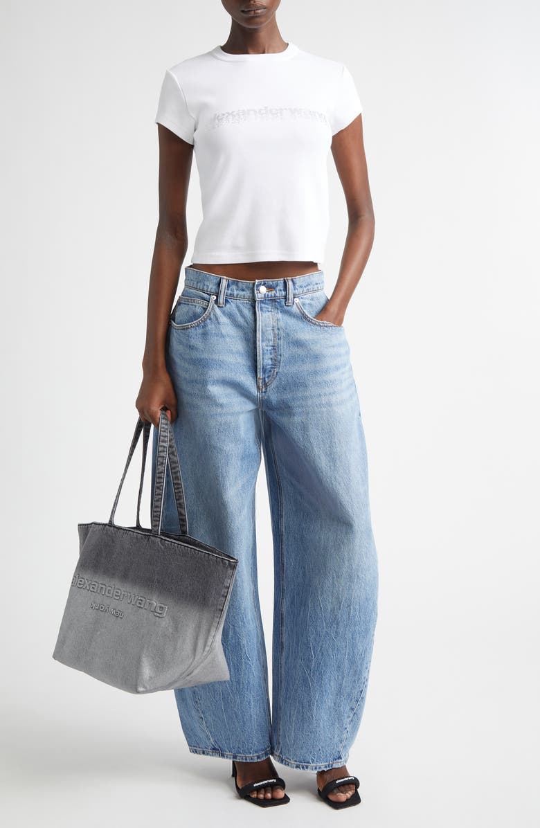 Alexander Wang Blow Up Crystal Logo Balloon Leg Jeans, Alternate, color, Vintage Light Indigo