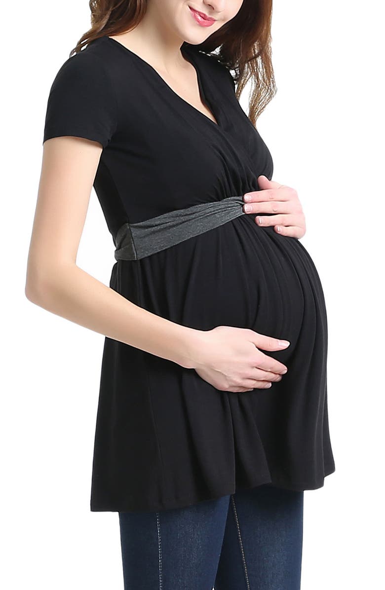 Kimi and Kai Jasmine Belted Maternity/Nursing Surplice Top, Alternate, color, 