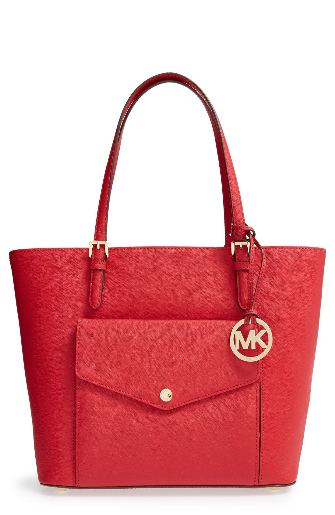 'Jet Set - Large' Saffiano Leather Snap Pocket Tote (Nordstrom Exclusive), Main, color, CHILI