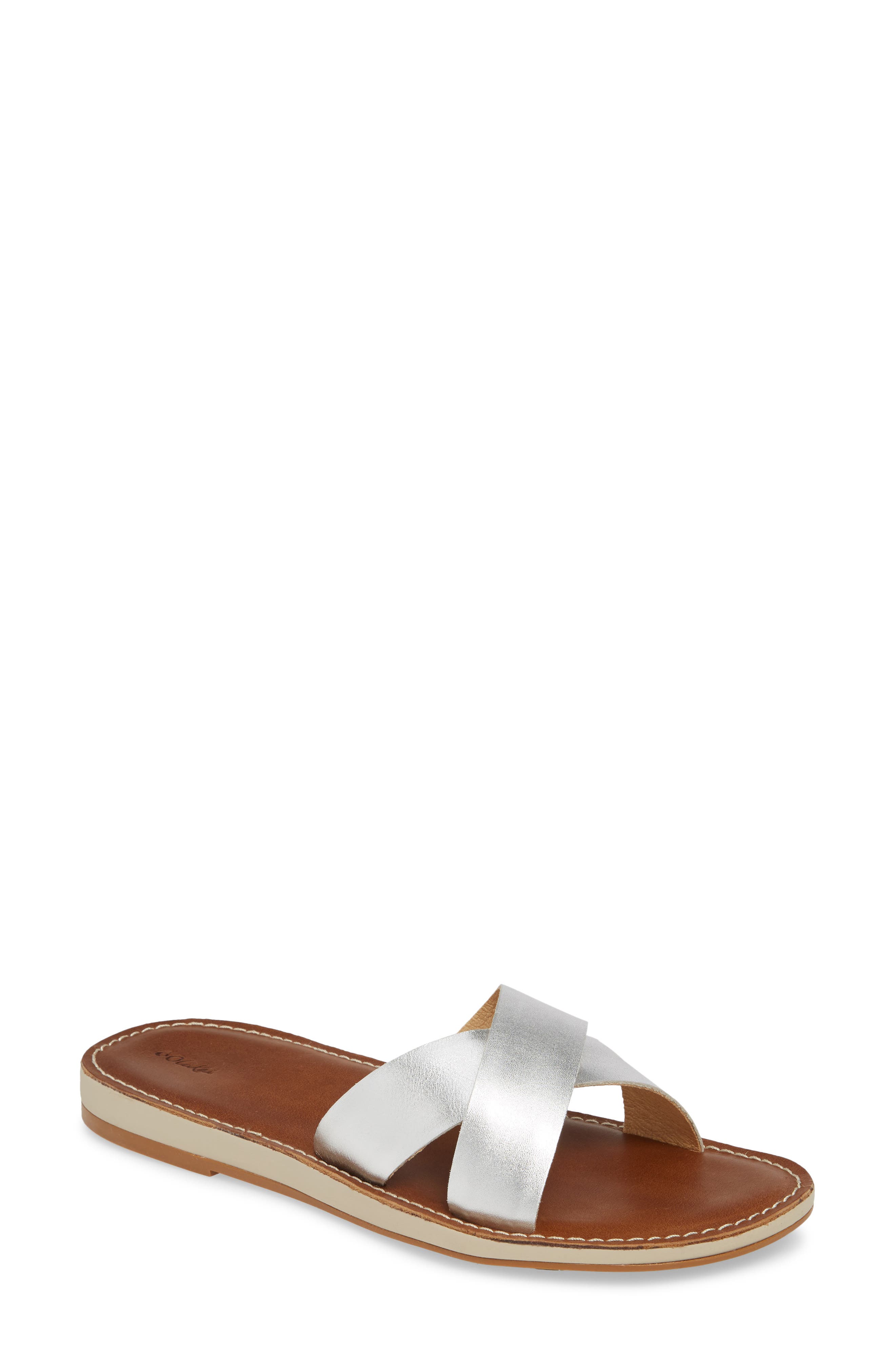 Ke'a Slide Sandal, Main, color, SILVER/ TAN LEATHER