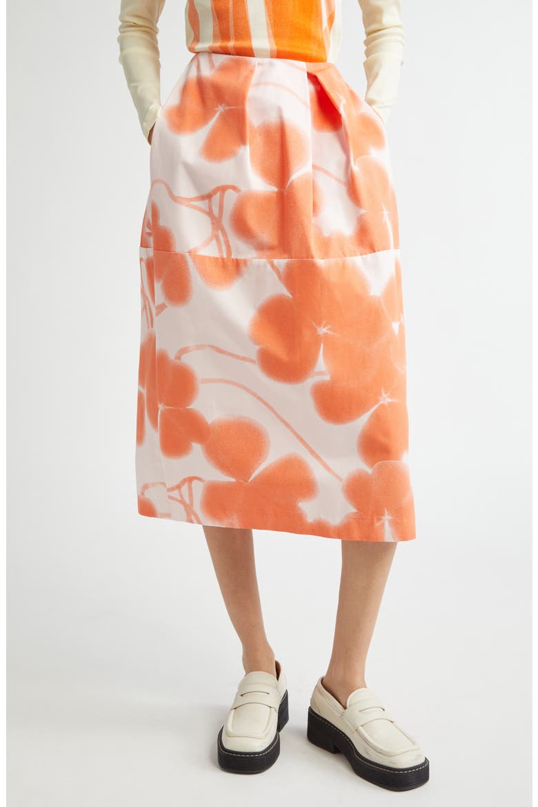 Lehto Ketunleipä Pleated Organic Cotton Midi Skirt, Main, color, ROSE ORANGE
