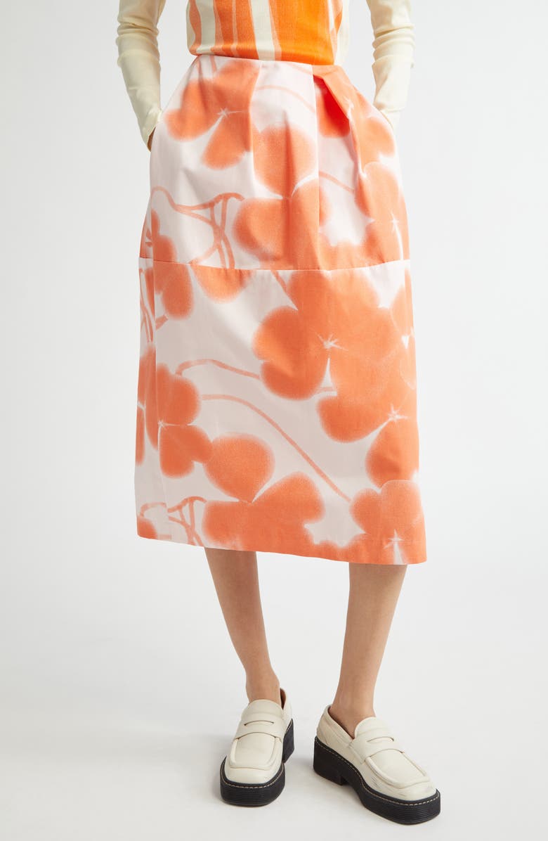 Marimekko Lehto Ketunleipä Pleated Organic Cotton Midi Skirt, Main, color, Rose Orange