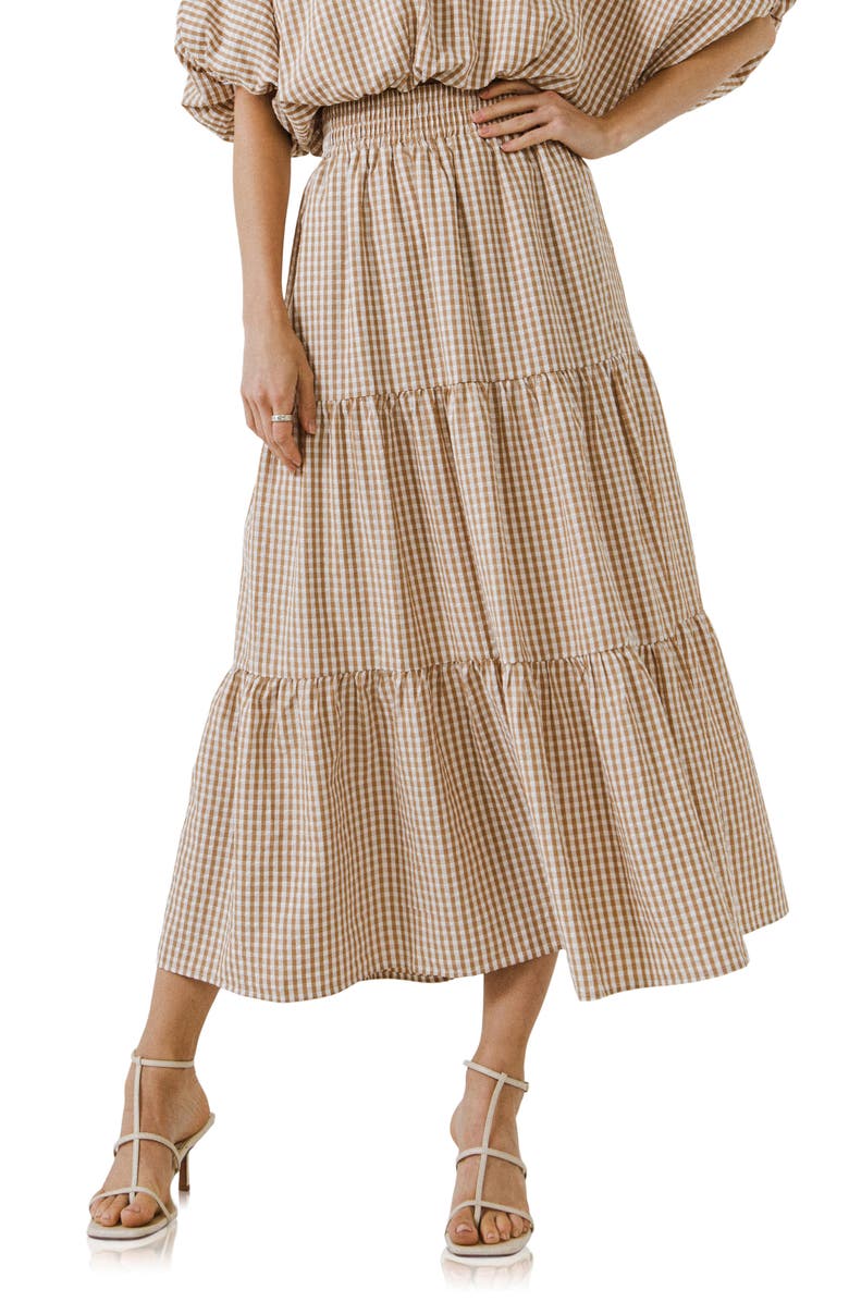 English Factory Tiered Gingham Maxi Skirt, Main, color,