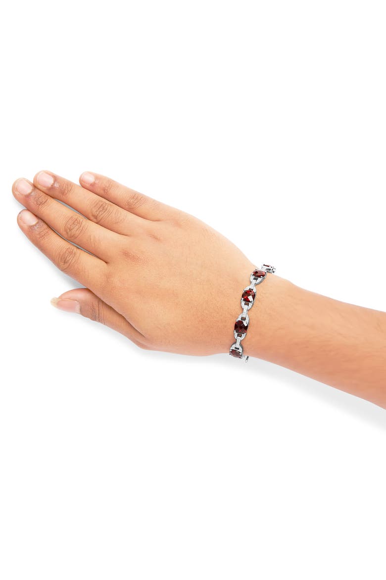 Silver Garnet & Diamond Accent Tennis Link Bracelet, Alternate, color, White