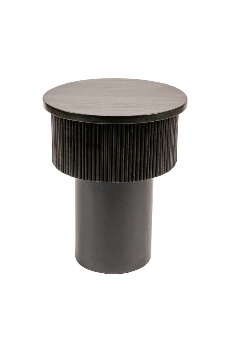 Round Tiered Pedestal Side Table with Ribbed Details, Main, color, Black