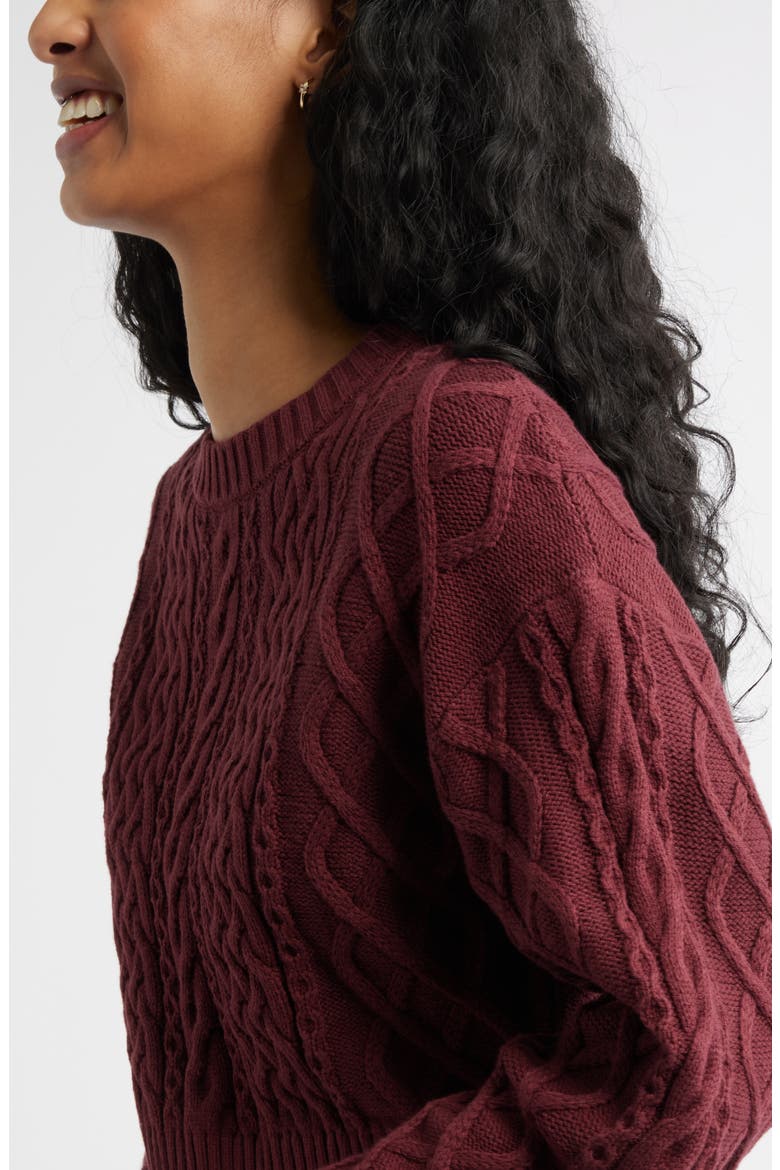 Cable Pullover Sweater, Alternate, color, BURGUNDY TANNIN