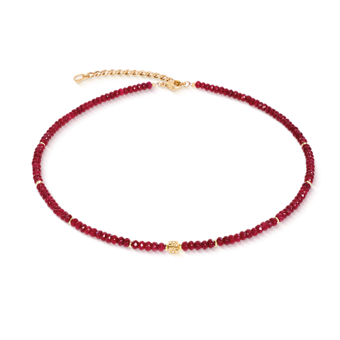 Necklace Hammered Cube Ruby Gold