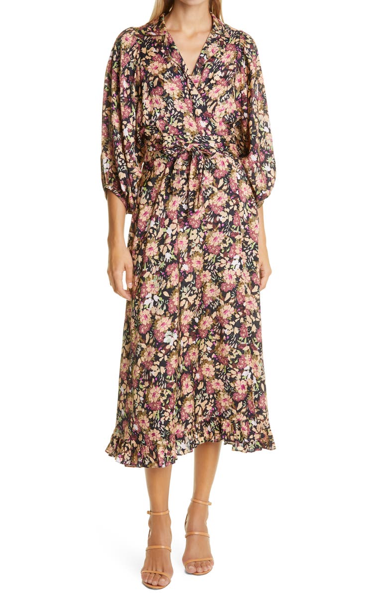 byTiMo Floral Print Wrap Midi Dress, Main, color, 