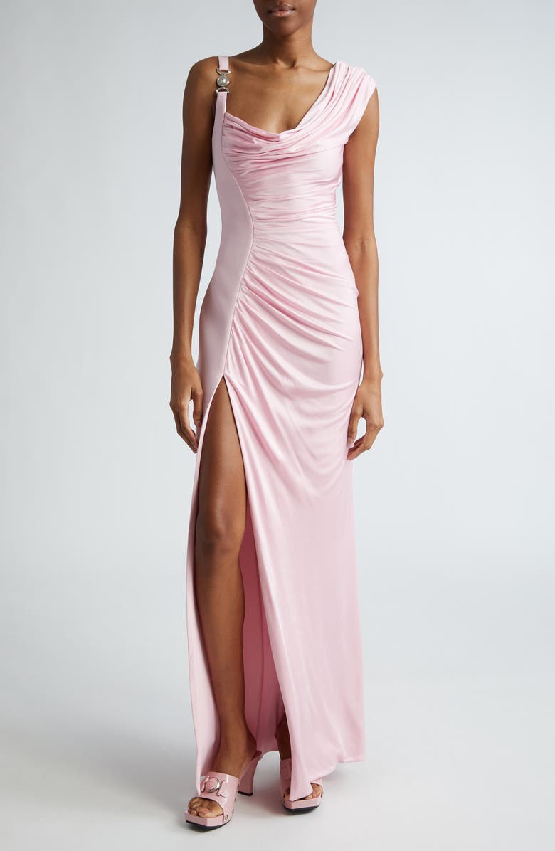 Versace Medusa '95 Draped Crepe & Jersey Gown, Main, color,