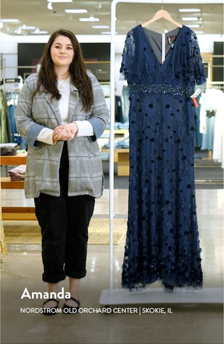 Floral Appliqué Flutter Sleeve Lace Gown, sales video thumbnail