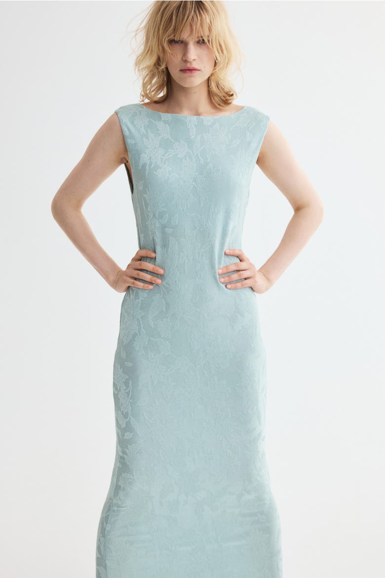Cowl-back Jacquard-jersey Dress, Alternate, color, Light turquoise