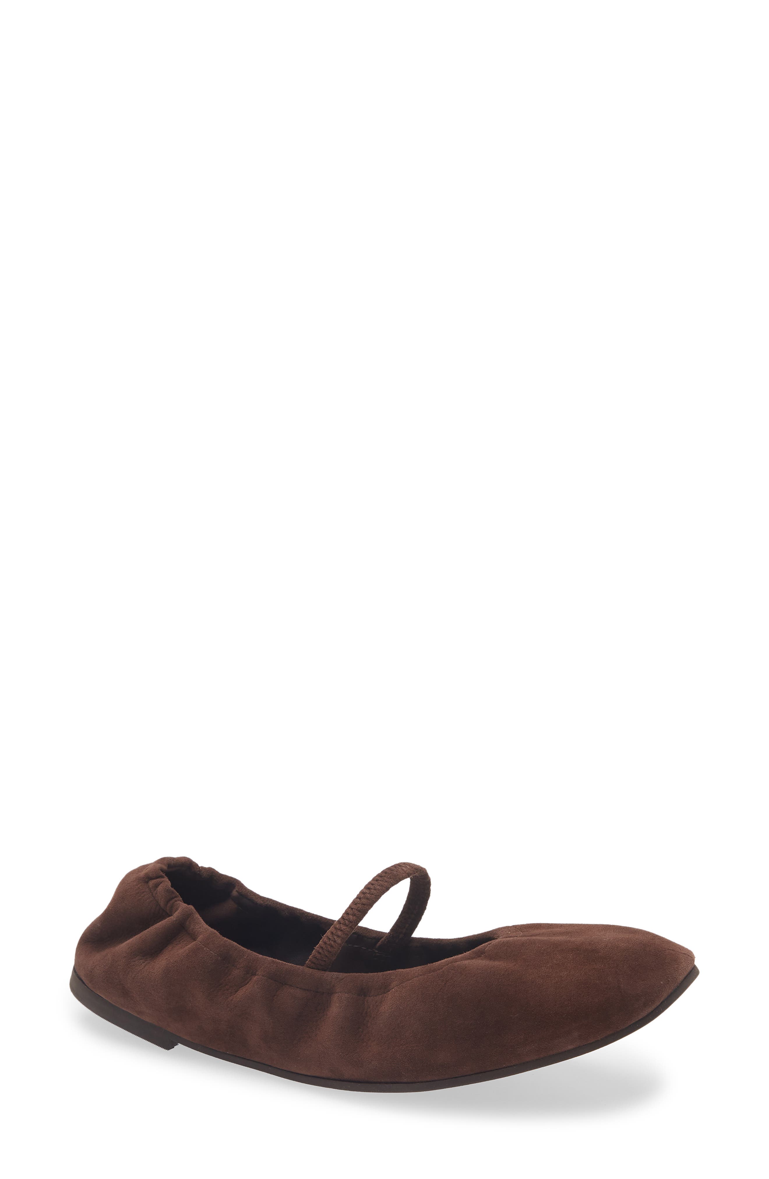 Reformation Buffy Mary Jane Ballet Flat, Main, color, Espresso Suede