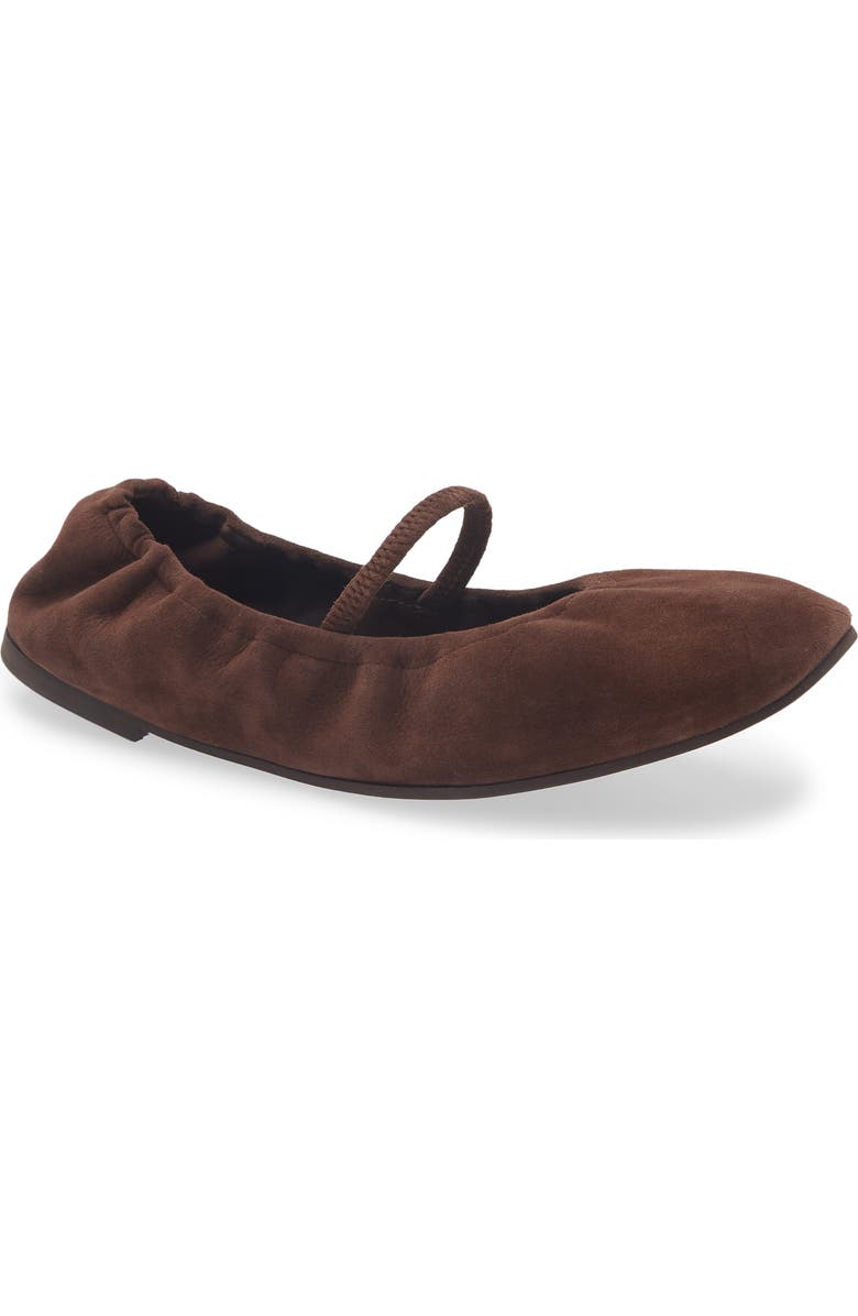 Reformation Buffy Mary Jane Ballet Flat, Main, color, Espresso Suede