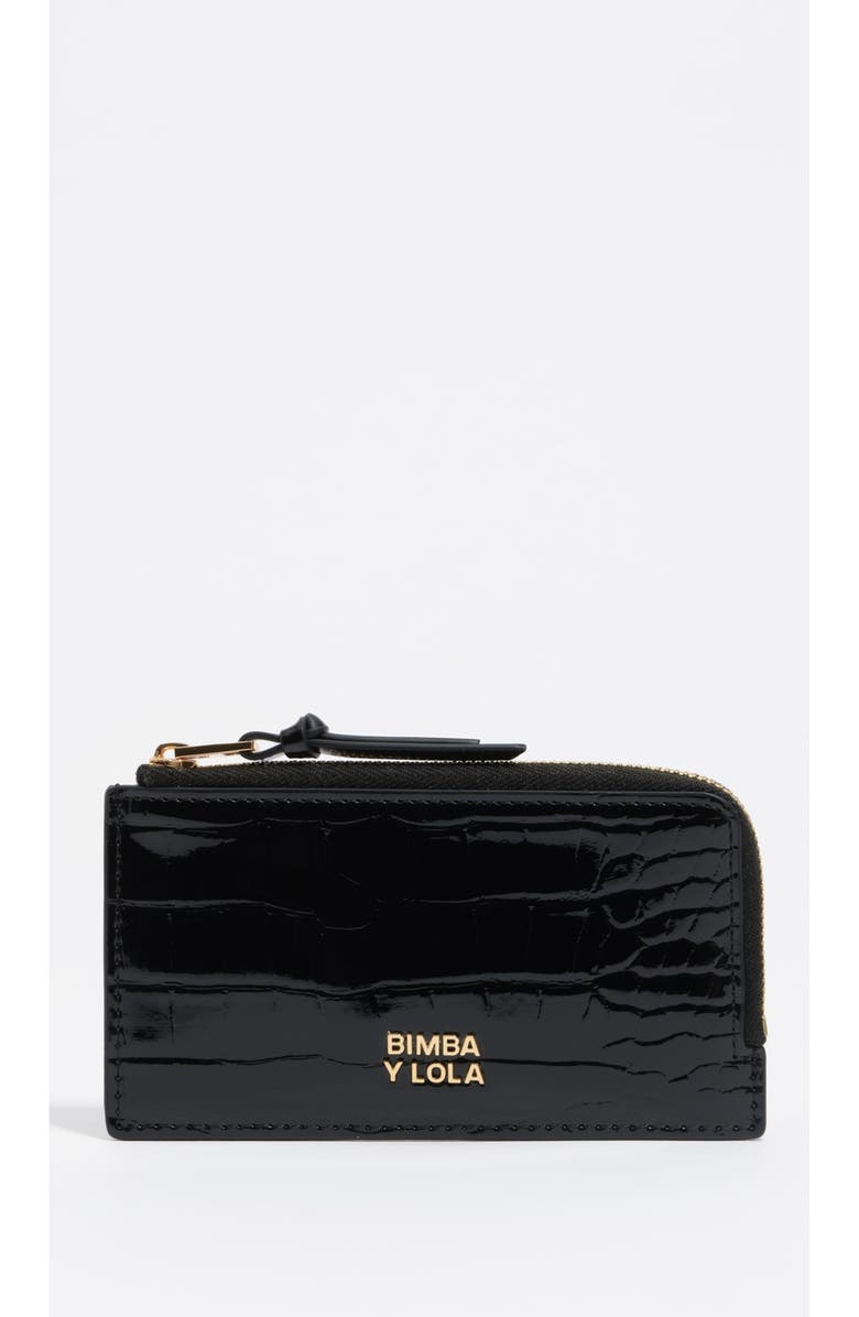 Bimba y Lola Rigid Shiny Textured Purse, Main, color, Black