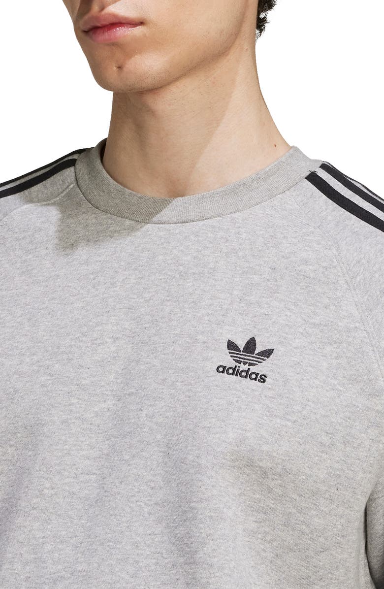 adidas Adicolor 3-Stripes Trefoil Logo Fleece Sweatshirt, Alternate, color, Medium Grey Heather/ Black