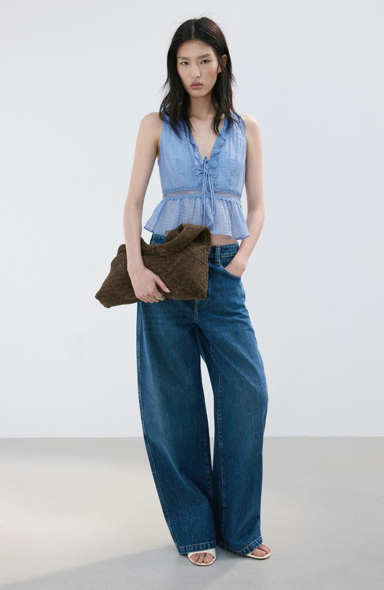 MANGO Elena Lace Peplum Top, Alternate, color, Sky Blue