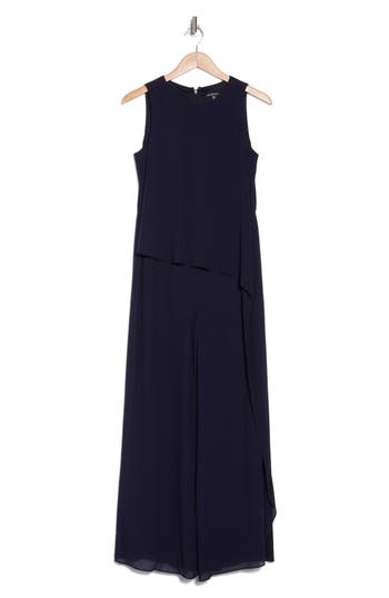 Marina Sleeveless Chiffon Cocktail Jumpsuit In Blue
