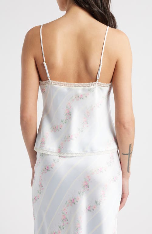 Loveshackfancy Levall Floral Lace Trim Satin Camisole In Wavecrest Blue