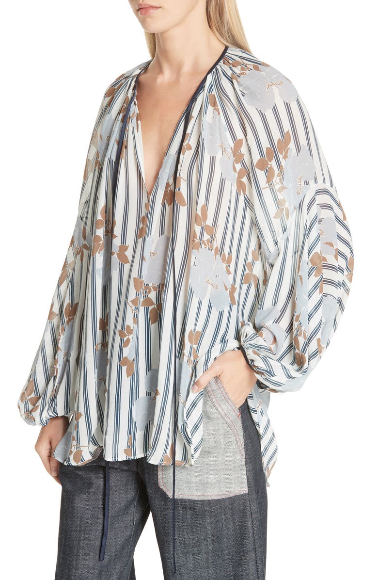 Lee Mathews Dolly Print Tie Neck Silk Top, Alternate, color, 