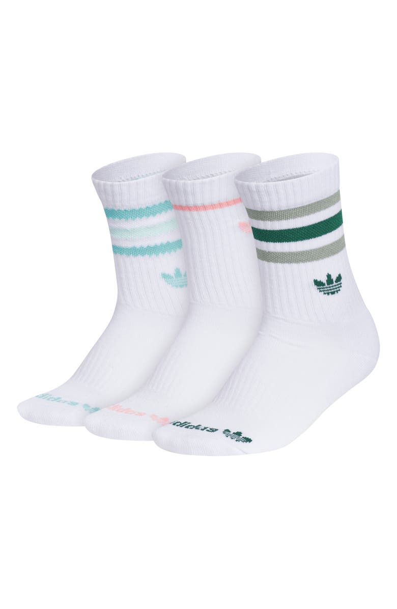 adidas Assorted 3-Pack Kids' Originals Roller 3.0 Crew Socks, Main, color, White/ Mint/ Silver Green