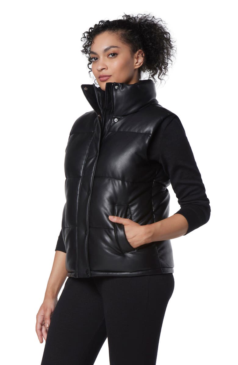 Marc New York Performance Faux Leather Puffer Vest, Alternate, color, Black