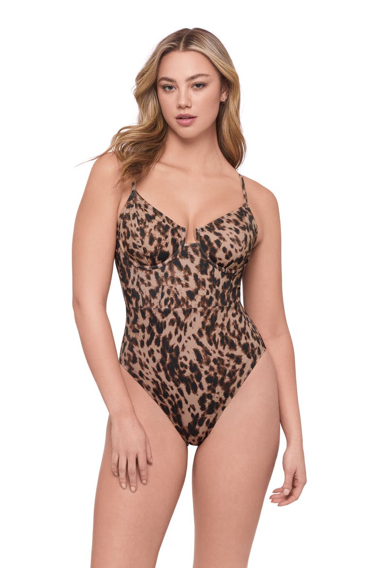 Supportive and Sculpting Corset Underwire One-Piece Swimsuit, Main, color, Dolce Leopard