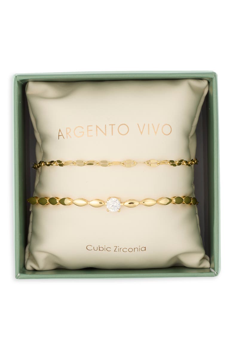 Cubic Zirconia Set of 2 Chain Bracelets, Main, color, GOLD