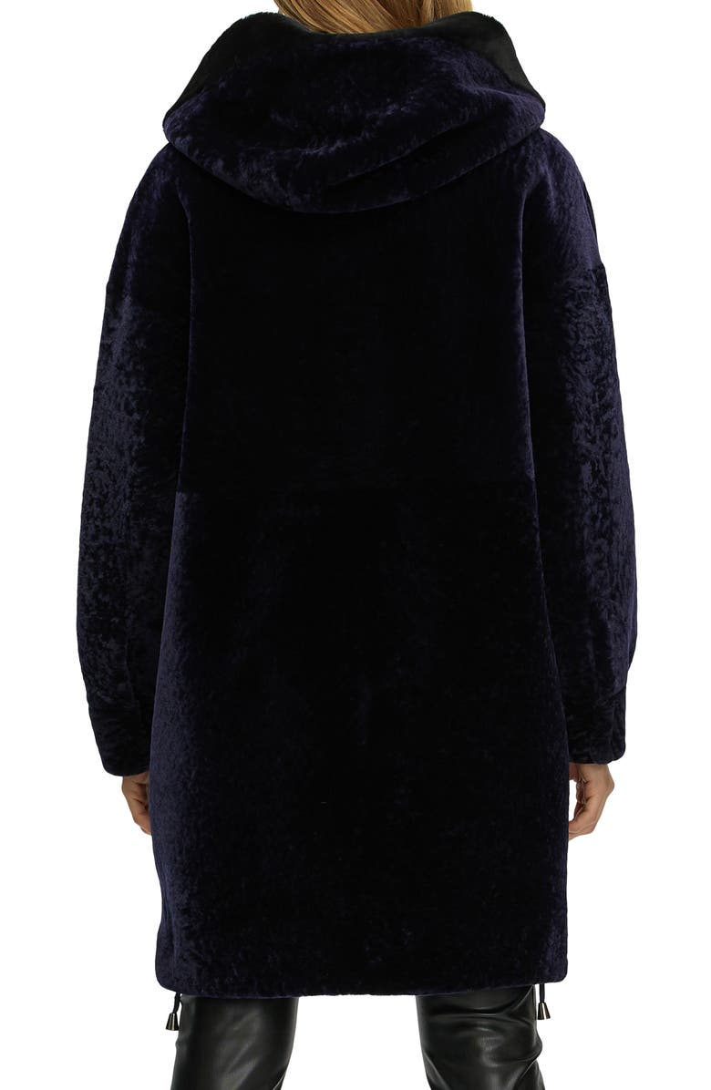 GORSKI Genuine Shearling Hooded Long Coat, Reversible, Alternate, color, Navy/Blue