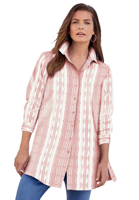 Kate Long-Sleeve Crisp Cotton-Blend Button-Front Tunic (Plus)