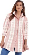 Roaman's Kate Long-Sleeve Crisp Cotton-Blend Button-Front Tunic