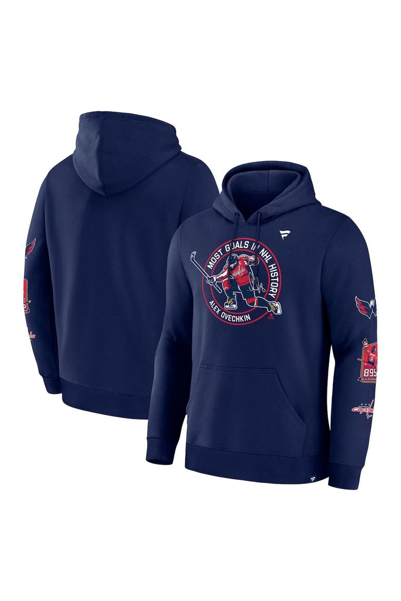 Men's Fanatics Alexander Ovechkin Athletic Navy Washington Capitals NHL All-Time Leading Goal Scorer Badges Pullover Hoodie, Main, color, Athletic Navy