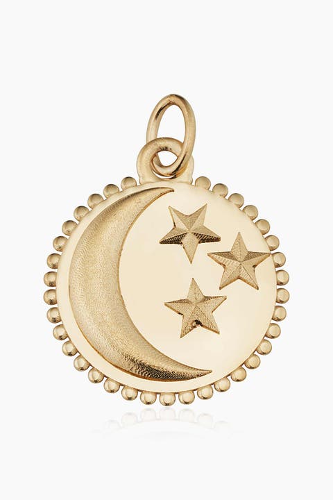 14K Yellow Gold Goodnight Moon Medallion Pendant Charm