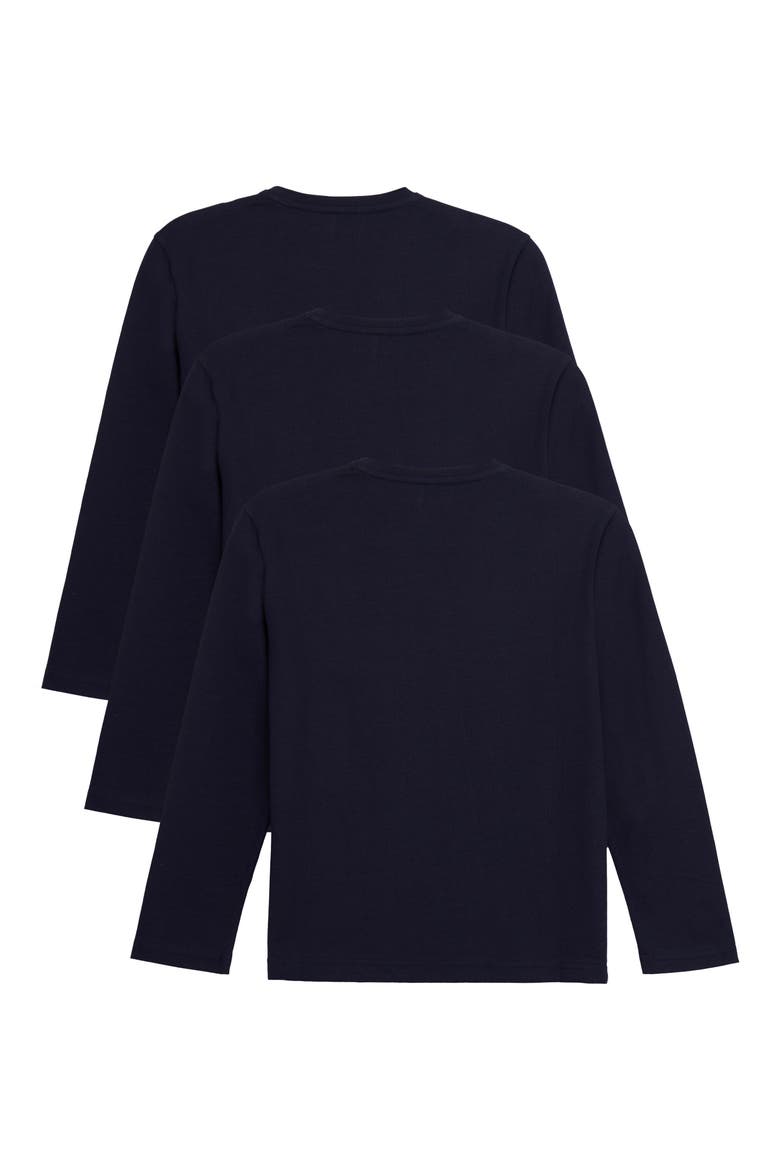 Kids' 3-Pack Long Sleeve Cotton T-Shirts, Alternate, color, NAVY/ NAVY/ NAVY