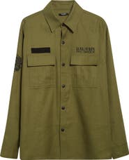 Balmain Small Logo Stamp Canvas Snap-Up Shirt