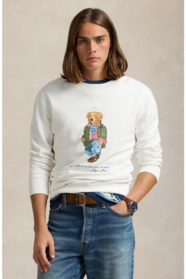Polo Bear Fleece Graphic Sweatshirt, Alternate, color, WHITE EXPLORER BEAR