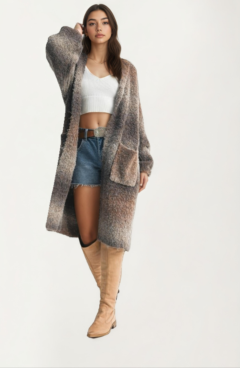 Knit and Lounge Longline Ombre Brushed Knit Relaxed Silhouette Coat, Alternate, color, Ombre Gray