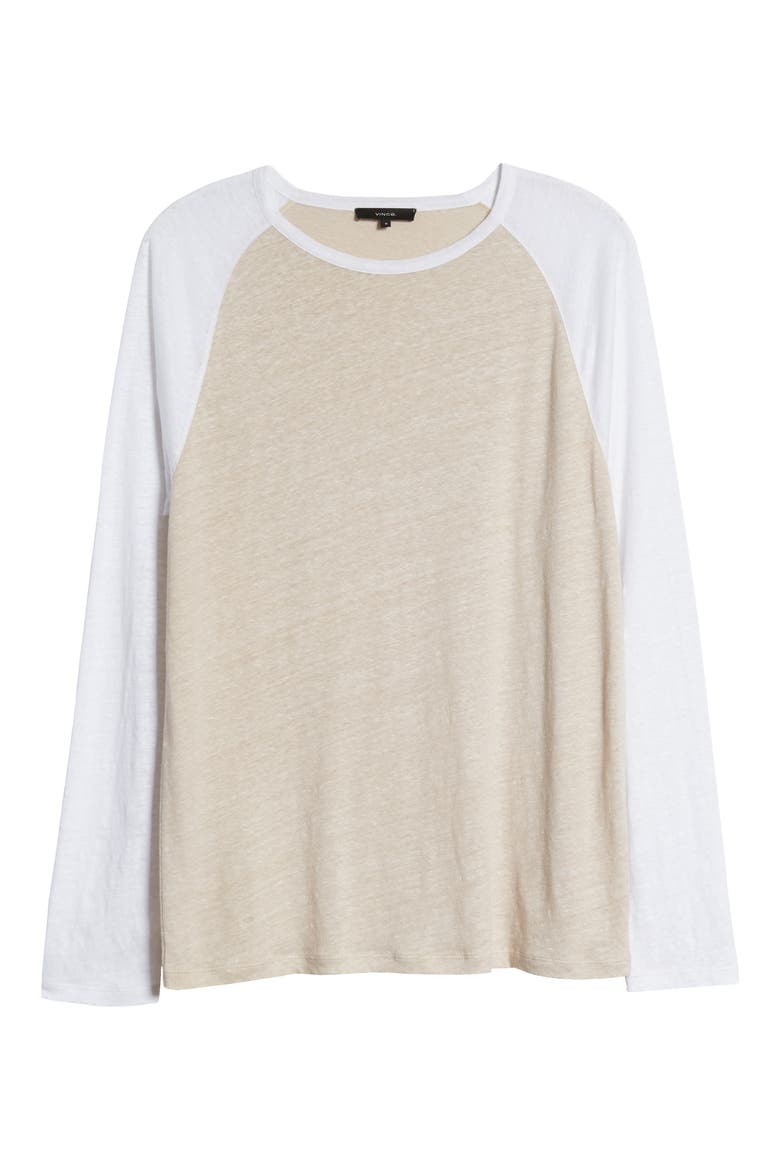 Slim Fit Linen Baseball T-Shirt, Alternate, color, DESERT SAND/ OPTIC WHITE
