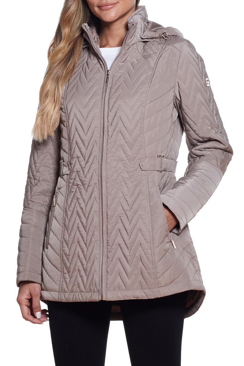Hooded Quilted Jacket, Main, color, TAUPE GREY