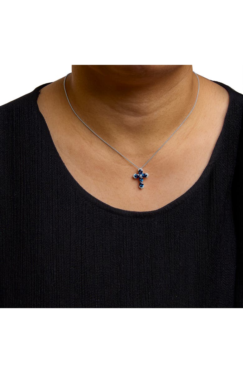Haus of Brilliance 18K White Gold 3x4 MM Oval Blue Sapphire and Diamond Cross Pendant Necklace, Alternate, color, White