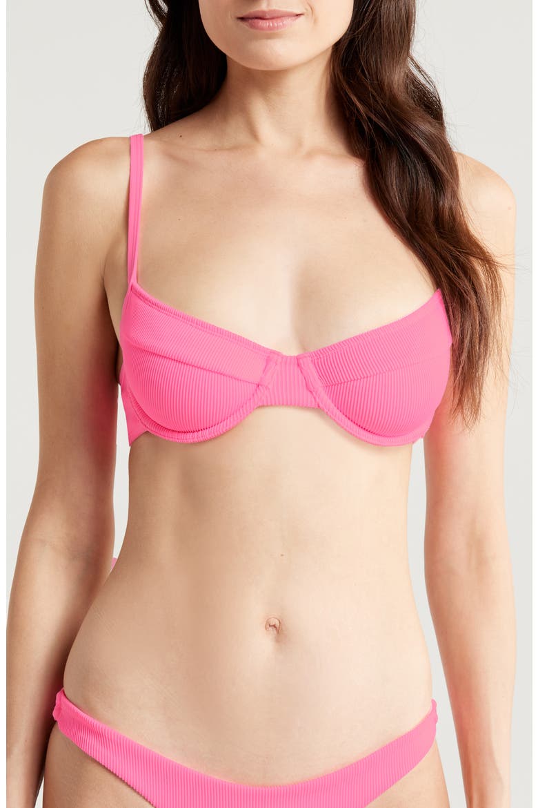 Ditzy Ribbed Underwire Bikini Top, Main, color, TAFFY PINK