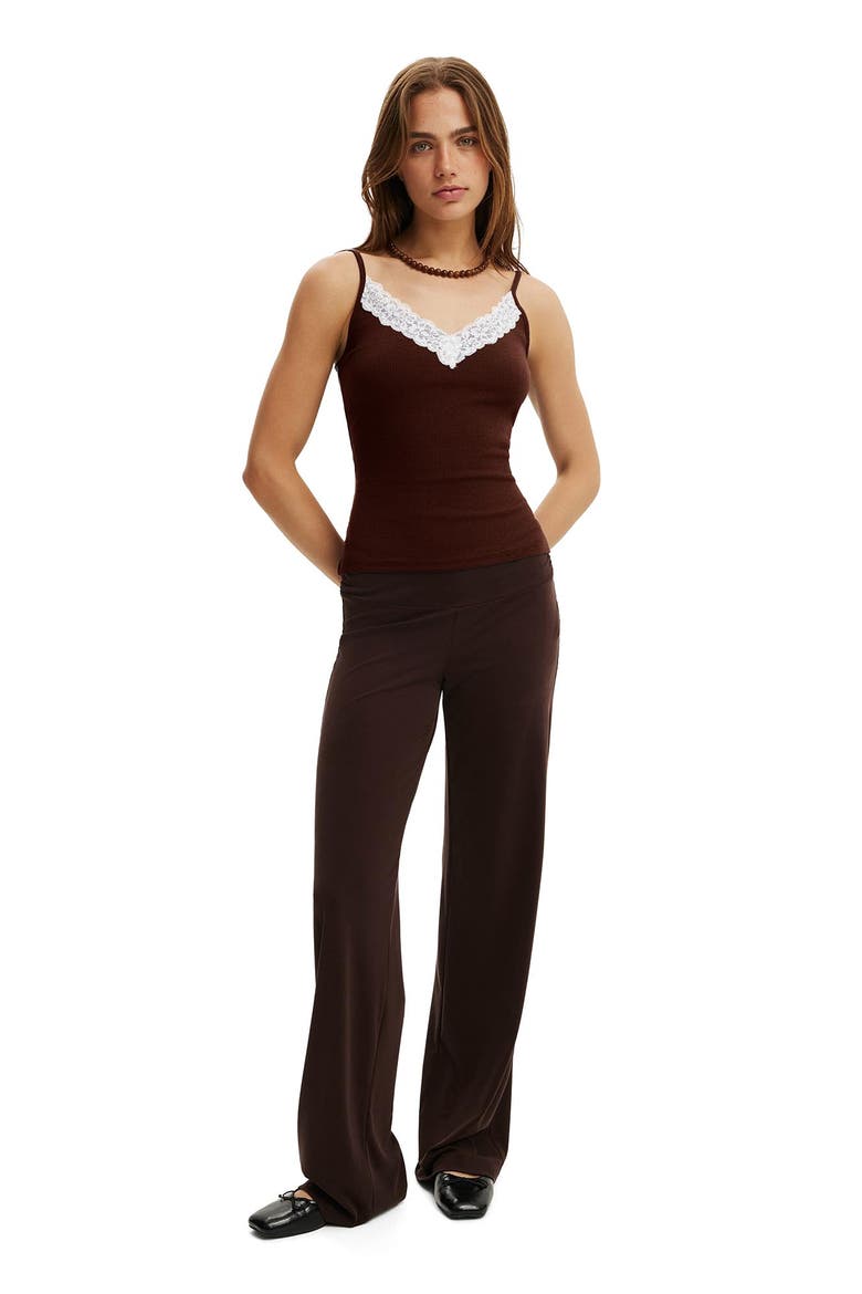 Women's Lace Trim Longline Cami, Alternate, color, Dark Oak