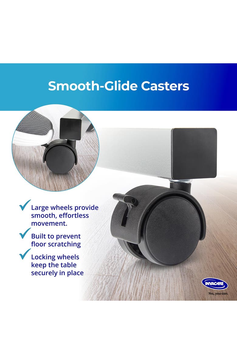 Invacare Adjustable Medical Bedside Table with L-Shaped Base, Alternate, color, Brown