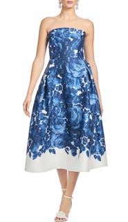 Sachin & Babi Shay Floral Strapless Stretch Mikado Cocktail Midi Dress