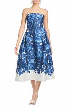 SACHIN BABI Shay Floral Strapless Stretch Mikado Cocktail Midi Dress