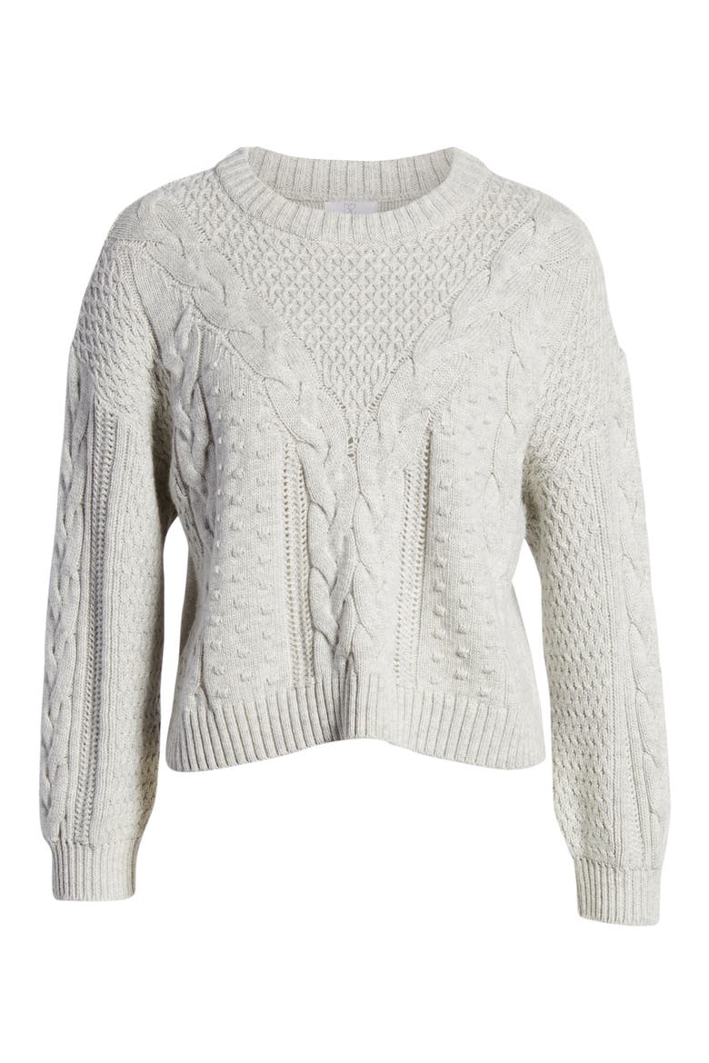 x Claudia Sulewski Cable Sweater, Alternate, color, GREY QUIET HEATHER