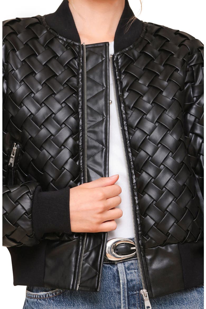 Weave Crop Faux Leather Bomber Jacket, Alternate, color, BLACK
